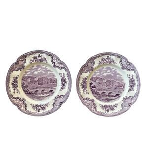 Two Haddon Hall Bread Plates Johnson Bros Old Britain Castles Lavender